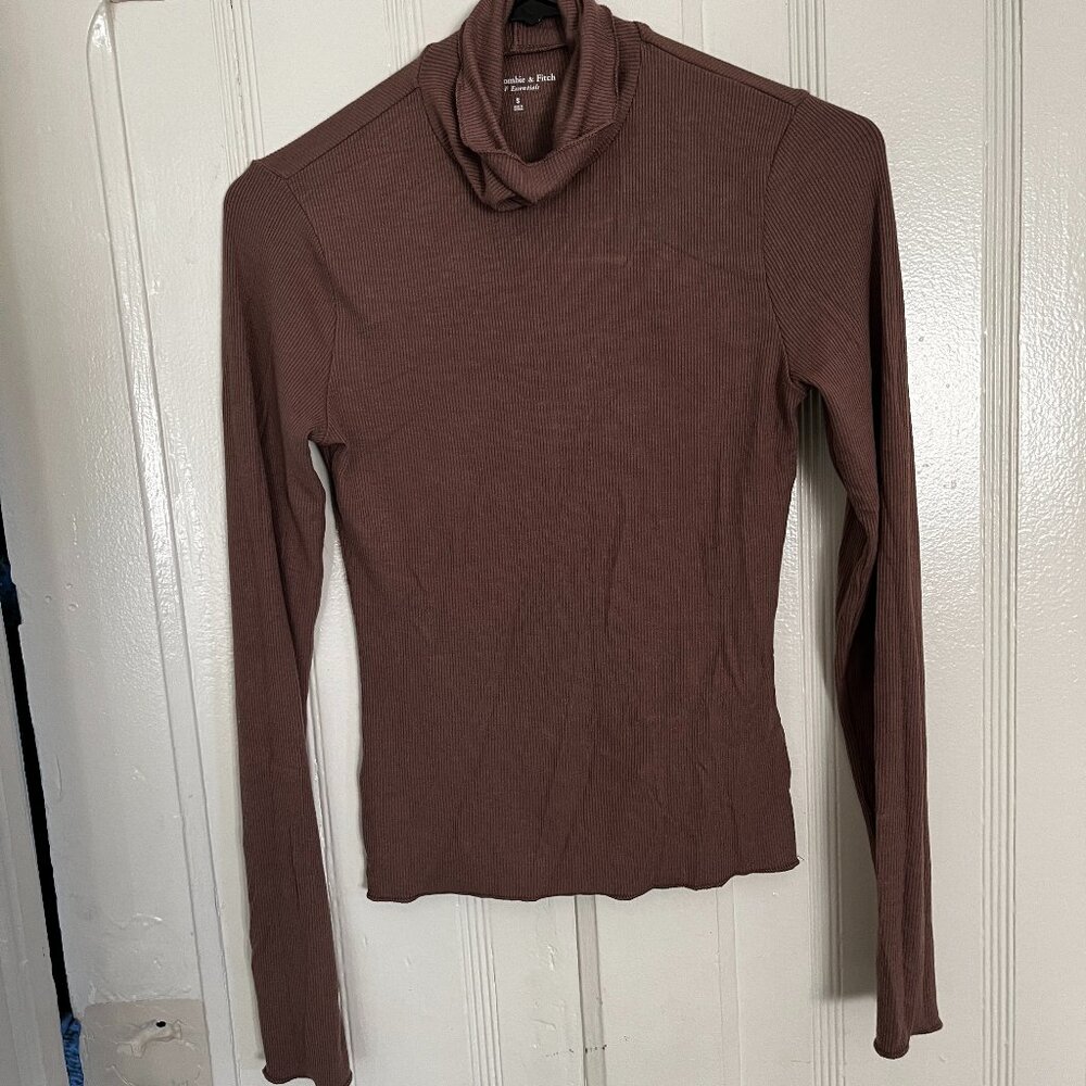 Abercrombie & Fitch Long-Sleeve Rib Tuckable Mockneck Top (Brown/Mauve)
